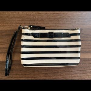 Kate Spade black and white stripe clutch